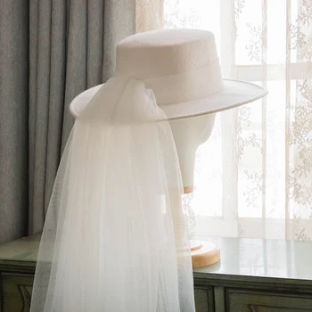 2021 Nova Chegada francês Elegante Marfim de Lã Chapéu com Véu de Casamento de Inverno Acessórios bijoux de tete mariage