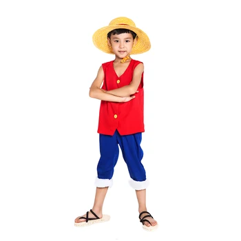 ELBCOS Uma Peça para Crianças Monkey D Luffy Traje 1ª Geração Terno infantil Desgaste (colete+calça+chapéu)