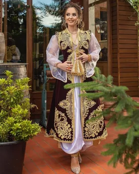 Vestidos de noite 2022 Tradicional albaneses do Kosovo Caftan e Calças Tunisian Apliques de Renda Manto de Vestidos de Baile