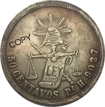 México 1885 PIH de 50 Centavos Bronze Banhado a Prata Cópia de Moeda MOEDAS Comemorativas
