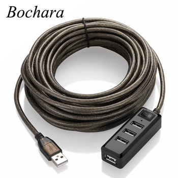 Bochara 4Ports HUB USB 2.0 Cabo de Extensão Masculino / Feminino Active Repetidor Built-in IC Chipset Dupla Blindagem 5M 10M