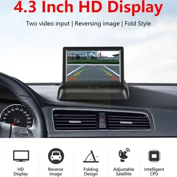 4.3 polegadas TFT LCD Carro da tela de Monitor Rearview Inversa Monitor de Vídeo com Câmera de Estacionamento opcional de Entrada de 2 canais H8E3