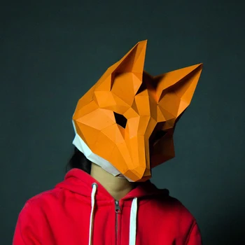 3D Papel de Molde a Fox Máscara de Cabeça de Arnês Modelo Animal de Halloween Cosplay Adereços Mulheres Homens Vestido de Festa Até DIY de Artesanato Máscaras