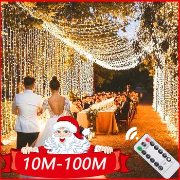 5M-100M Garland Luz da corda LED de Natal, Luzes de Fadas Exterior para a Árvore do Jardim de Rua, Festa de Casamento Pátio de Ano Novo Decoração
