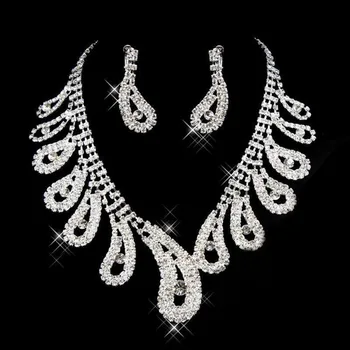 Dois Pcs Luxo Strass Cristal de Noiva Grande Colar Brincos Conjunto de Jóias de Enfeites de Casamento da Dama de honra Acessórios para Mulheres