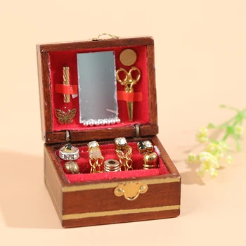 1pc 1:12 Mini Caixa de Jóias Modelo de Casa de bonecas, Miniaturas Crianças DIY Miniaturas de Casa de Boneca Móveis de Brinquedo Acessórios
