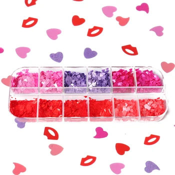 Doce Coração De Amor Unhas De Glitter Flocos De Lábios Vermelhos E Lantejoulas Para A Arte Do Prego Decorações 2021 Dos Namorados Polonês Francês Manicure Acessórios