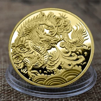 Estilo Chinês Moeda Comemorativa Boa Sorte Auspicioso Dragão 12 Zodíaco Chinês Cinco Elementos Oito Trigramas Moeda De Prata Moeda De Ouro