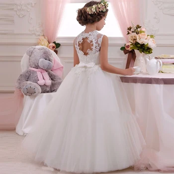 2022 Vintage Branco Damas de honra do Casamento de Meninas de Vestido Elegante Crianças Crianças de Vestidos de Menina do Laço de Noite Princesa Vestidos de Festa