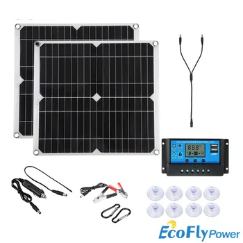 Real 25W 50W Painel Solar Kit Completo de 12V USB Com 10-30A Controlador de Células Solares para o Carro RV Barco Moblie Carregador de Bateria do Telefone