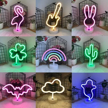 Os Sinais de néon Luzes de Néon para a Decoração da Parede de USB ou Pilhas de Luz LED Sinais para o Quarto,Sala de estar Flamingo Abacaxi arco-íris