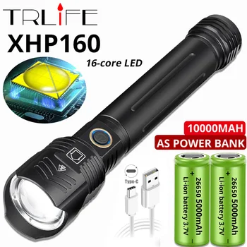 XHP160 16-core 10000mAh Potente Lanterna LED Recarregável USB antern Zoom Tocha Tactial Flash de luz por 26650 Bateria 18650