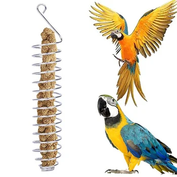 Papagaio Pássaro Alimentador Do Pássaro Espiral De Alimentos De Aço Inoxidável Alimentador De Suspensão De Trigo Orelha Do Vegetal De Fruto Dispositivo De Aves De Gaiola Alimentador