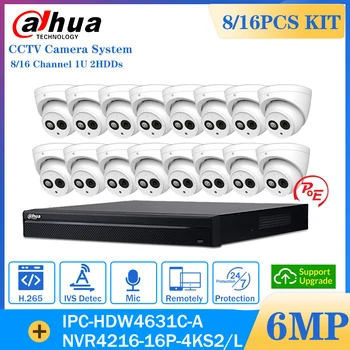 DAHUA Sistema de Vigilância de Vídeo 6MP Câmera NVR do IP do Kit IPC-HDW4631C de Microfone, H. 265 IVS 8CH 16CH NVR Conjunto de Proteção de Segurança