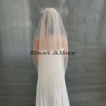 Cristal Branco Véu de Noiva, Uma Camada de Borda Frisada Véus de Casamento do Dedo, Andar Capela longo véu de noiva, com pente
