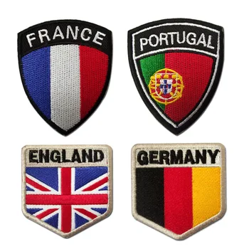 França Mochila Adesivo Alemanha Bandeira de Portugal Escudo Bordado de Gancho e Loop Patches Logotipo da Inglaterra Braçadeira de Militares do Exército Emblema