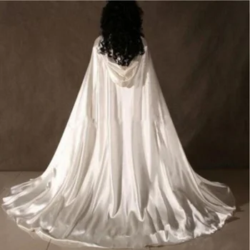 Mulheres Marfim, Branco de Noiva de Cetim Cabo Bolero de Moda Envolve noiva Manto com Capuz Casacos de Revestimento de capa ress