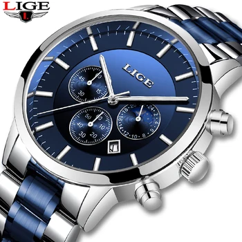 2021 LIGE Marca de Topo Relógios de homens de Aço Inoxidável, Impermeável Desporto Cronógrafo de Quartzo Relógio Homens de Negócios de Luxo Quartzo Relógio masculino