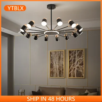 LED Iluminação do Candelabro de Jantar, Sala de estar Rotativo Luxo Moderno Hanging Lamp Acrílico Preto Casa da Multi-cabeça Luminárias