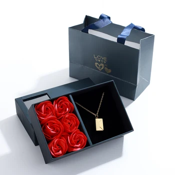 Carta de amor Envelope Com Pingente de Rosa Caixa de Presente Personalizada a Jóia de Aço Inoxidável Confissão de Amor Você para ValentineDay