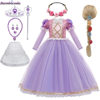 2022Kids Princesa Menina de Vestido de Verão Fantasia Fantasia Rapunzel Traje de Menina Menina de Vestido de Festa de Aniversário de Natal Vestido de Noite