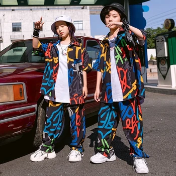 Os meninos do Hip-Hop Roupas de Verão para Crianças Soltas Manga Curta Streetwear Meninas de Dança Jazz Trajes de Desempenho do Estágio de Desgaste