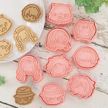 Anime Demon Slayer Cookie Cortadores de Moldes Conjunto de DIY Cartoon Cookie Carimbo de Pastelaria Ferramentas de Biscoito Molde de bolo Fondant Cortador