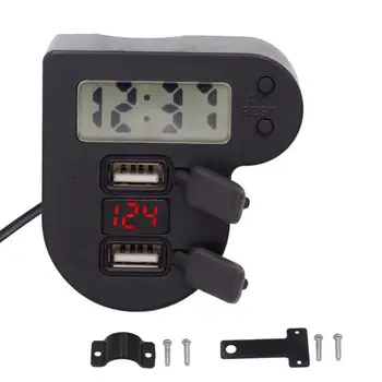 À prova d'água 12V 24V Moto Dual USB, Carregador, Com o Tempo, o Relógio LED Voltímetro NO Interruptor de Alimentação do Adaptador para o Telefone Móvel GPS Ta