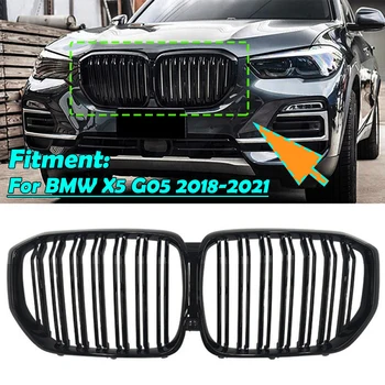 Preto brilhante Frente Grelha de Rim Tampa Para BMW X5 G05 2018 2019 2020 2021 Estilo do Carro Conserto de pára-choques de Ripas de Linha Dupla de Corrida Grades