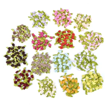 100PCS de 1,5 cm de Fita de Cetim Rosas Artificiais Mini Seda Rosetas de Flores de Tecido, Chefes Artesanal DIY de Artesanato Para Decoração de Casamento