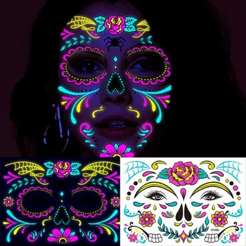 Fluorescente Tatuagem Temporária Adesivos de Halloween, o Dia dos Mortos Engraçado Adesivos Corpo Festival Festa de Máscaras DIY Face Make Up