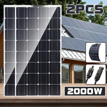 1000W e 2000W animal de ESTIMAÇÃO Flexível Painel Solar Completo Banco do Poder do Painel Solar Gerador de Energia do Sistema Carregador para Smartphone Acampamento Carro