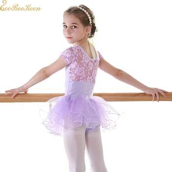 Cor-de-rosa/Roxo Ginástica Collant o Lago dos cisnes de Renda Tutu de Ballet Vestido de Bailarina Collant Para a Menina Ballet tutu de Dança Vestido Para Criança