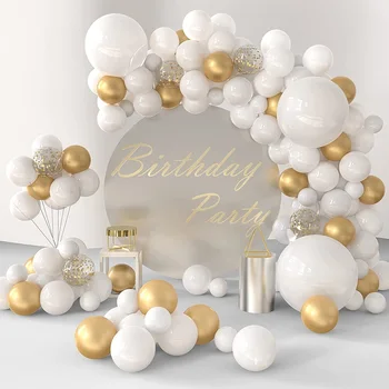 108 Peças-Branco e Ouro Balão Arco Coroa de flores Kit de Confete Balões de Aniversário, Casamento, festa de despedida de Engajamento do Chuveiro de Bebê Dec