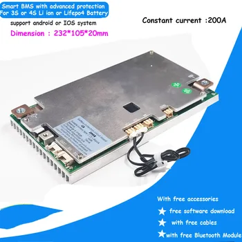 3S ou 4S 12V da Bateria Lifepo4 Smart Bluetooth BMS com 200A constante de carga e descarga de corrente UART ou de Comunicação RS485
