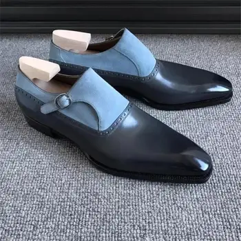 Sapatos Sapatos para Homens de Negócios PU Costura de Camurça do Falso Clássico de Fivela Única Banquete, o Vestido de Monge Sapatos de Vestido de Festa de Sapatos
