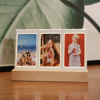 CAIUL MINI de 3 Polegadas Filme Frame da Foto de Álbum para a Polaroid Acrílico Transparente Definido com Base de Madeira e a Luz da Noite