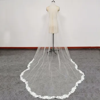 Novo Scalloped Forma de Véu de Noiva, Uma Camada de 3M de comprimento Marfim Tule Macio Véus de Noiva em Voile de Mariage Acessórios do Casamento