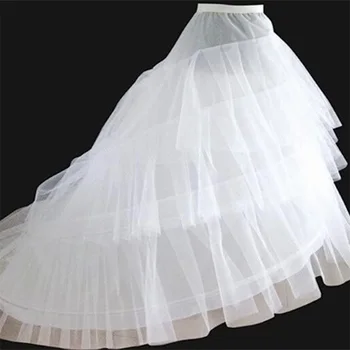 Frete grátis Alta Qualidade Branco Anágua de Trem Crinolina Underskirt 3-Camadas 2 Aros Para Vestidos de Casamento, Vestidos de Noiva