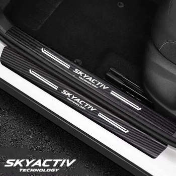 5Pcs Porta do Carro Protetor de Soleira Placa para a Mazda SKYACITV Logotipo CX5 MX5 CX30 Miata Fibra de Carbono Traseira do Tronco pára-choques Limite de Adesivo