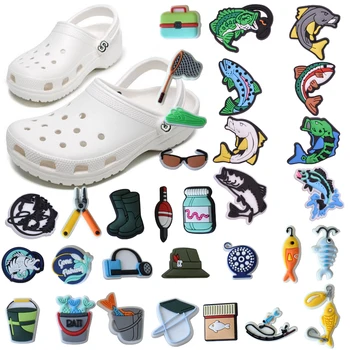 37-pack de Pesca Pins Croc Sapato Encantos Para os Homens de PVC Ornamento Bonito Pino Macho Entupir Mochila Acessórios Único de Atacado em Massa
