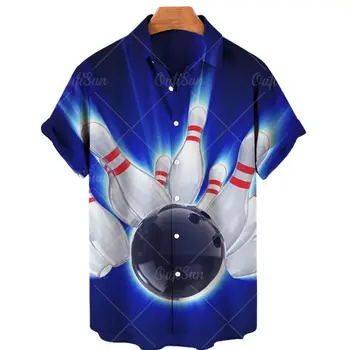 2022 Cool de Boliche 3d Impressão Esportes Camisas Camisas masculinas de Moda Havaiana Camisas Retro Manga Curta Lapela Tops Casual Streetwear