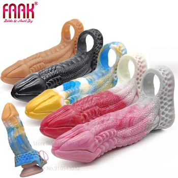 FAAK Reutilizáveis Preservativos Para Homens retardar a Ejaculação Silicone Macio Extensor de Pénis Manga Galo Anel de Brinquedos Sexuais para o Casal Íntimo Bens