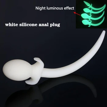 Noite Luminosa Branca De Silicone Plug Anal Cauda Dilatador Anal Ponto G Estimular A Cauda De Fox Plug Anal Adulto Do Sexo Brinquedos Massagem De Próstata