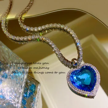 CC Mar Coração Azul Colar para Mulheres Acessórios do Casamento Nupcial Bijoux Engajamento Jóias Brilhando Encantos de Luxo Gargantilha Presente S003