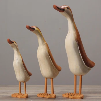 3pcs de Madeira Pato Estátuas Modelo Animal Figuras Miniaturas de Decoração para a Casa do Jardim Gramado Ornamentos