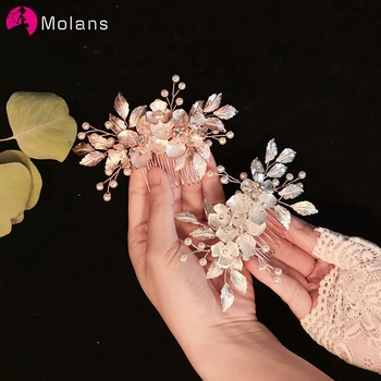 Molans de Luxo Pérola de Casamento de Cristal Cabelo Pentes Acessórios de Cabelo para Noivas Mulheres Flor Capacete Noiva enfeites de Cabelo Jóias