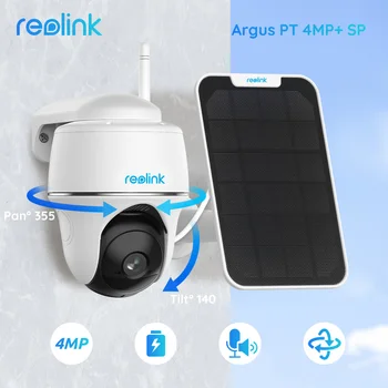 Reolink Argus PT 4MP Painel Solar 2K wi-Fi Câmera PT Bateria Recarregável/luz Posta Solar de Detecção Inteligente, Câmera de Segurança ao ar livre