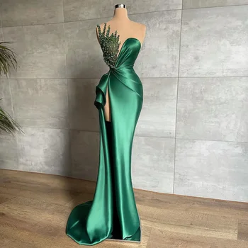 Luxo De Tubo Superior 2023 Vestido De Noite Elegante Espumante Pedra Frisado Sem Mangas Sereia Vestido De Baile Varrendo Trem Verde Esmeralda Cel
