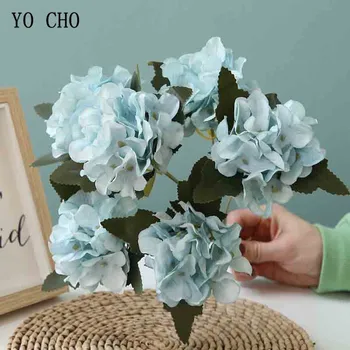YO CHO 6 Ramos de Seda com Flores Artificiais Ramo Casa de Decoração de Casamento Pequena Hortênsia Falso Flor de Plástico-Tronco para o Jardim de Casa